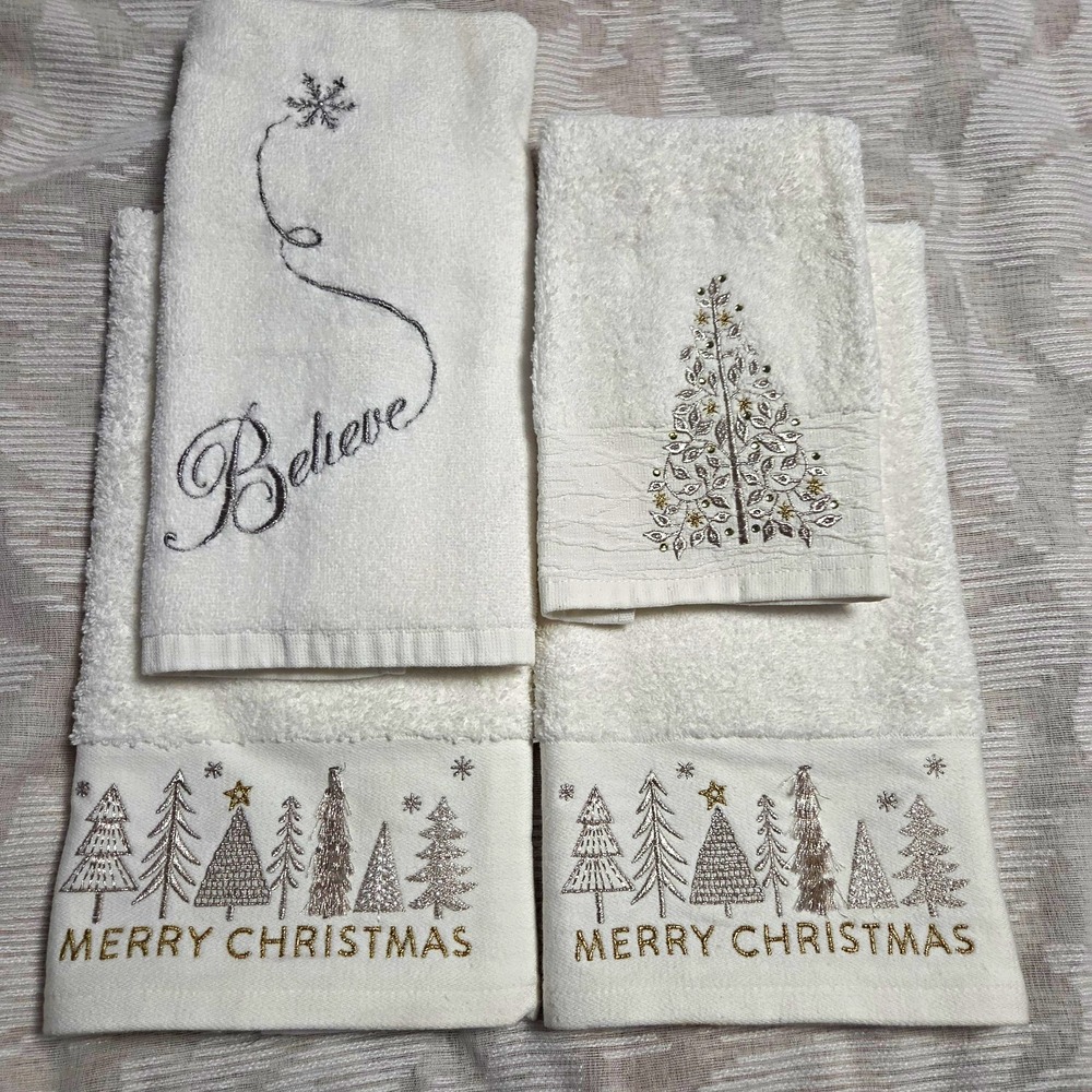 Hand Towel Christmas Merry Christmas Embroidered White Balsam And Fir Trading Co